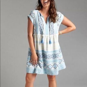 Anthropologie Blue White Boho Print Sleeveless Midi Dress Pockets women’s Medium